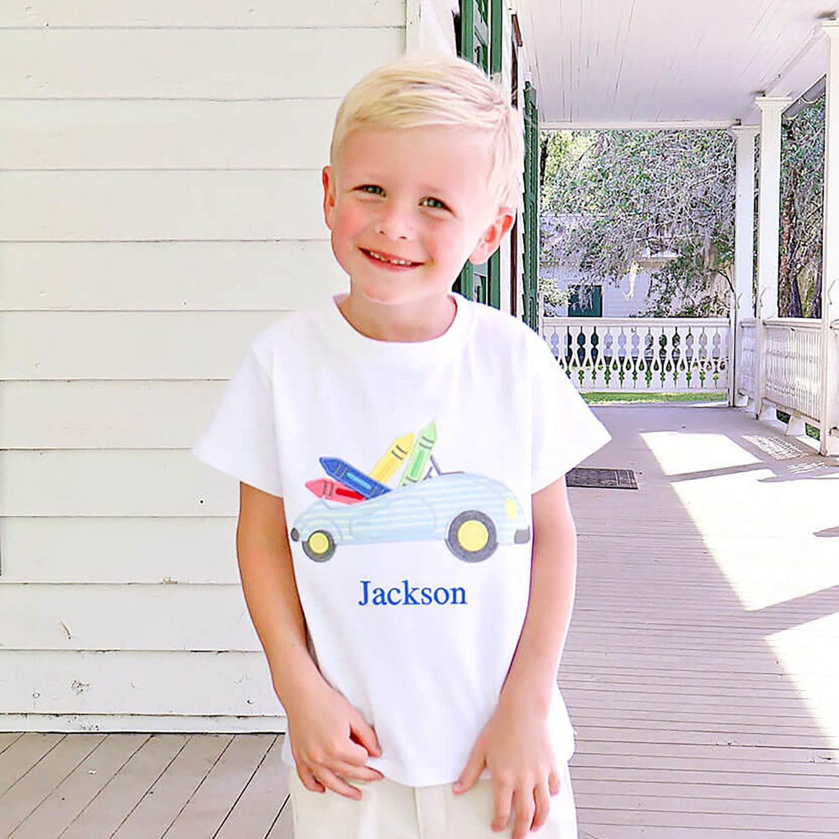 Crayon Car White Short Sleeve Shirt