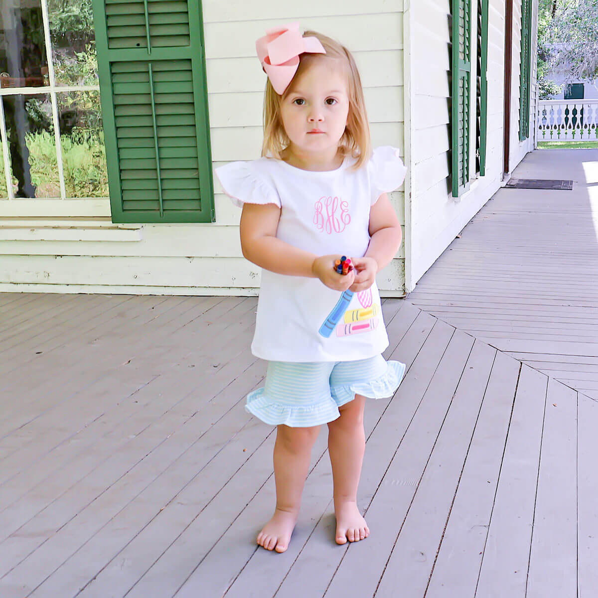 Bright Crayons Light Blue Stripe Milly Short Set