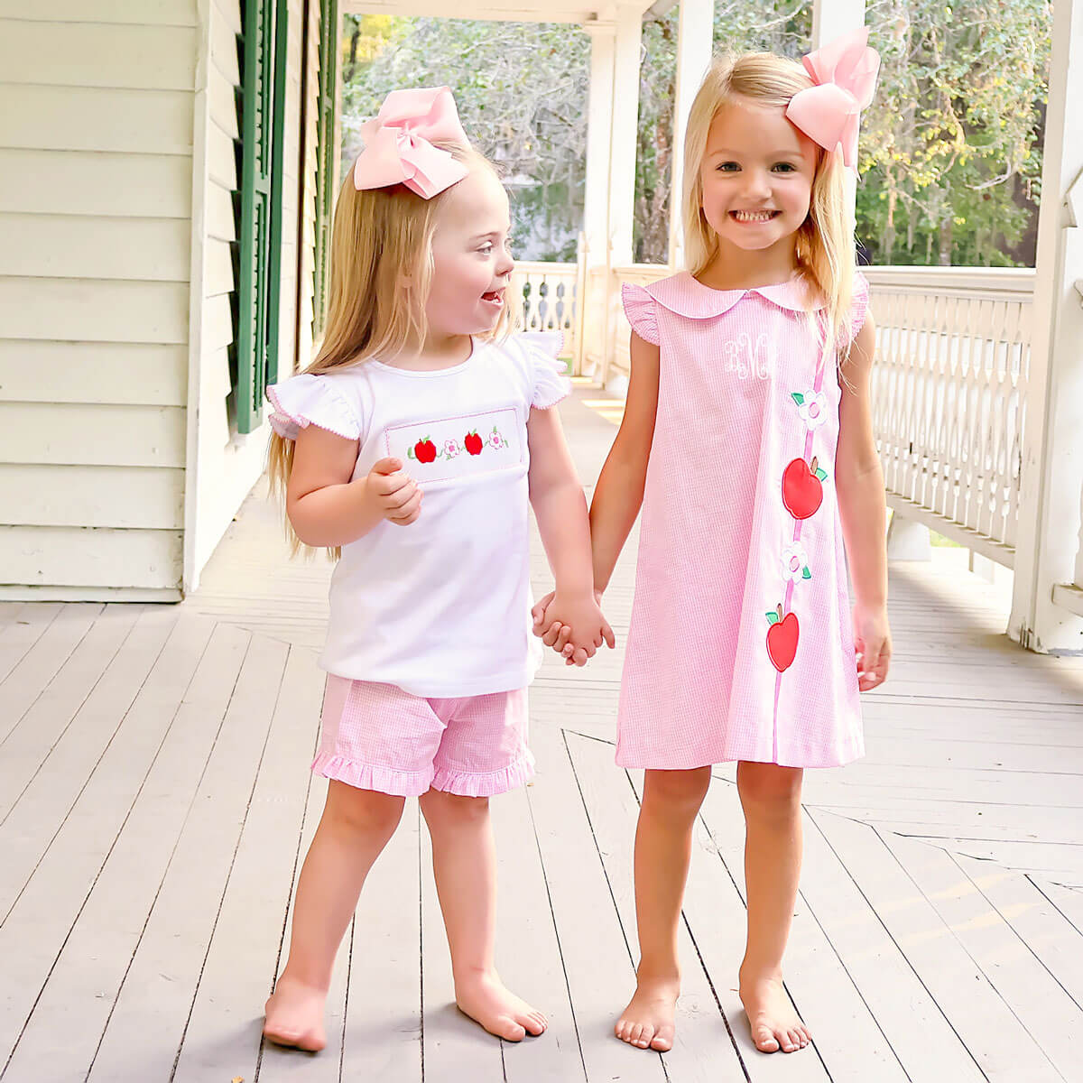 Apple & Flower Smocked Pink Gingham Short Set
