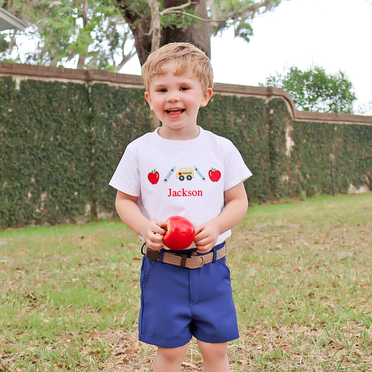 Apple & Bus White Short Sleeve Shirt