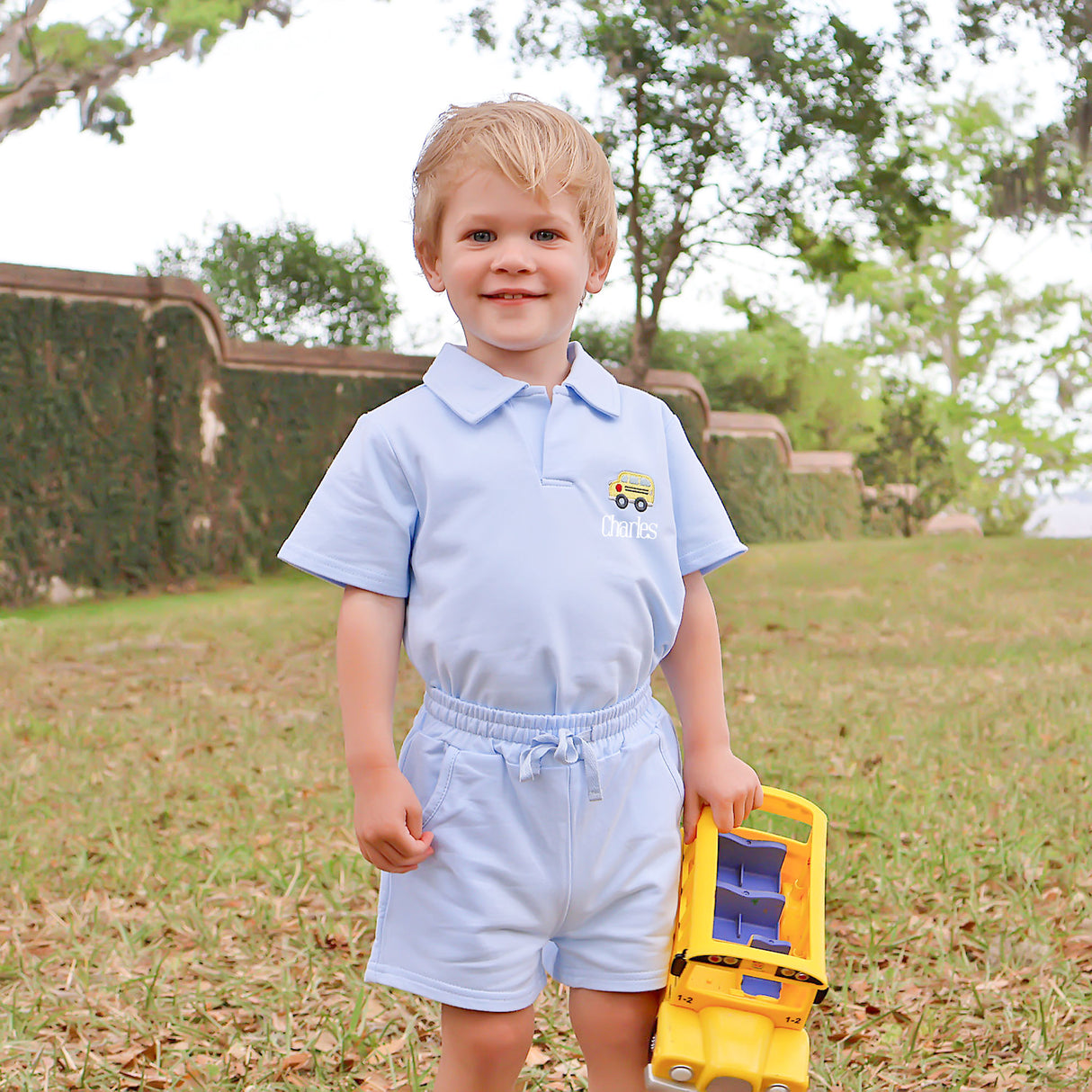 School Bus Light Blue Polo Short Set