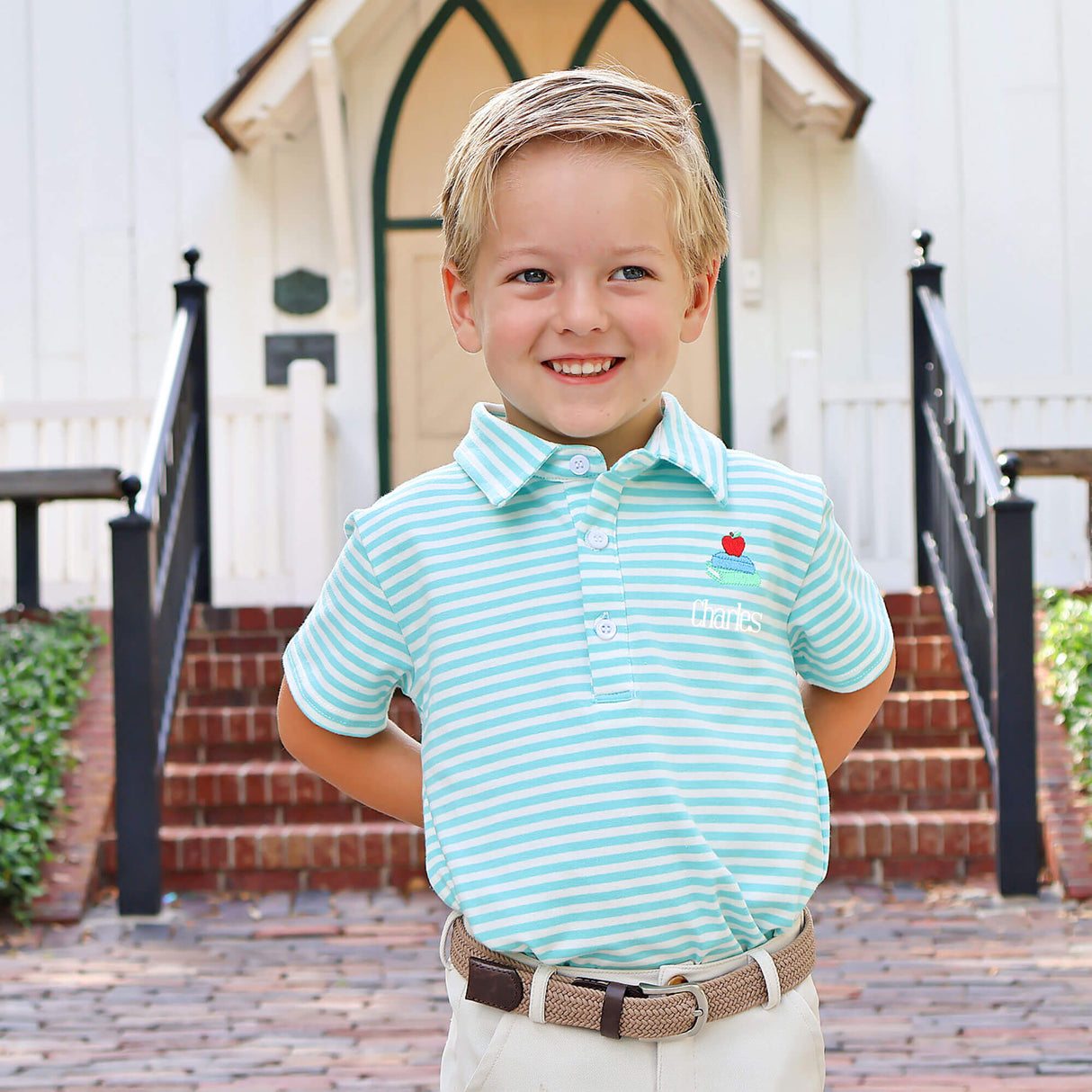 School Book Turquoise Stripe Polo