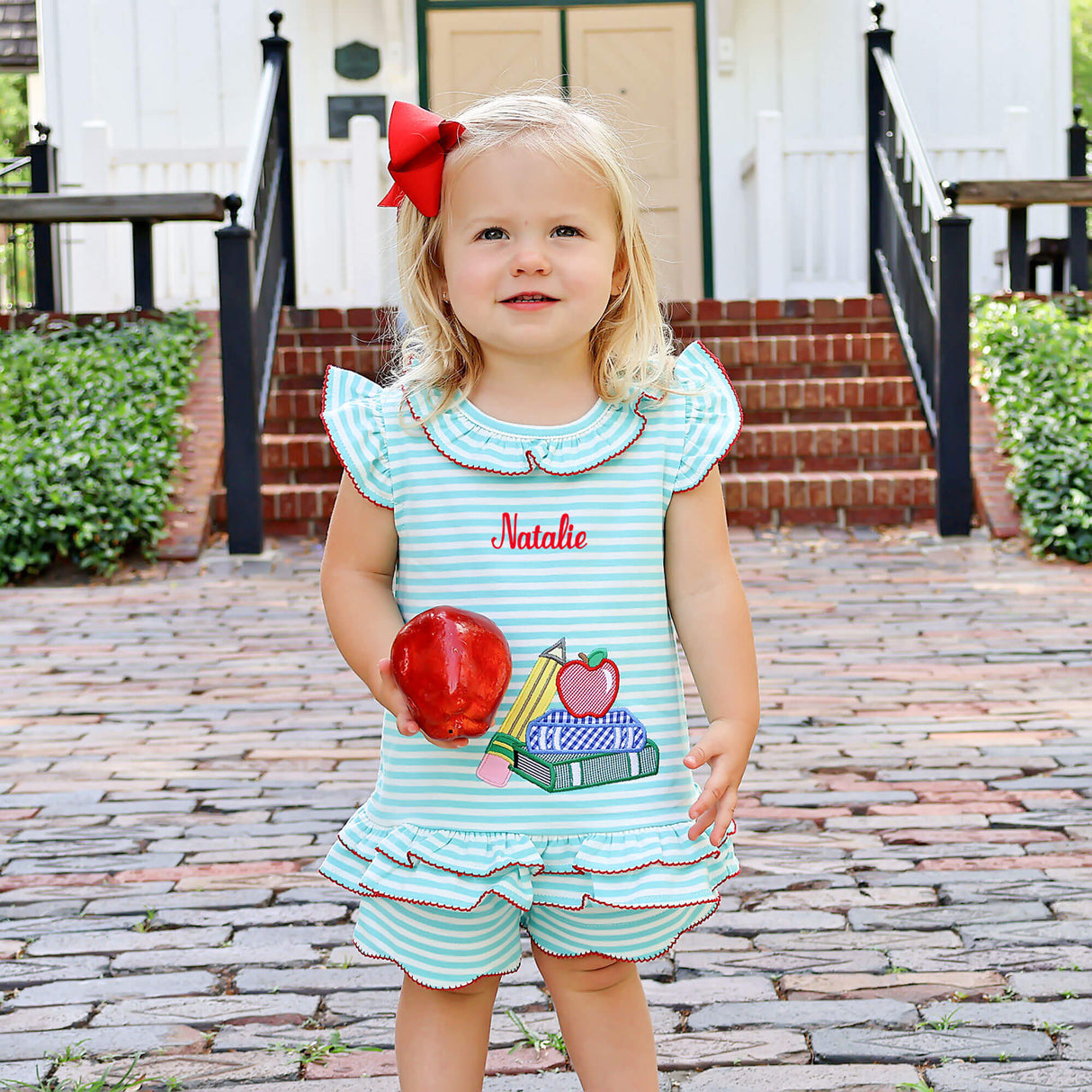 School Book Turquoise Stripe Adalyn Short Set