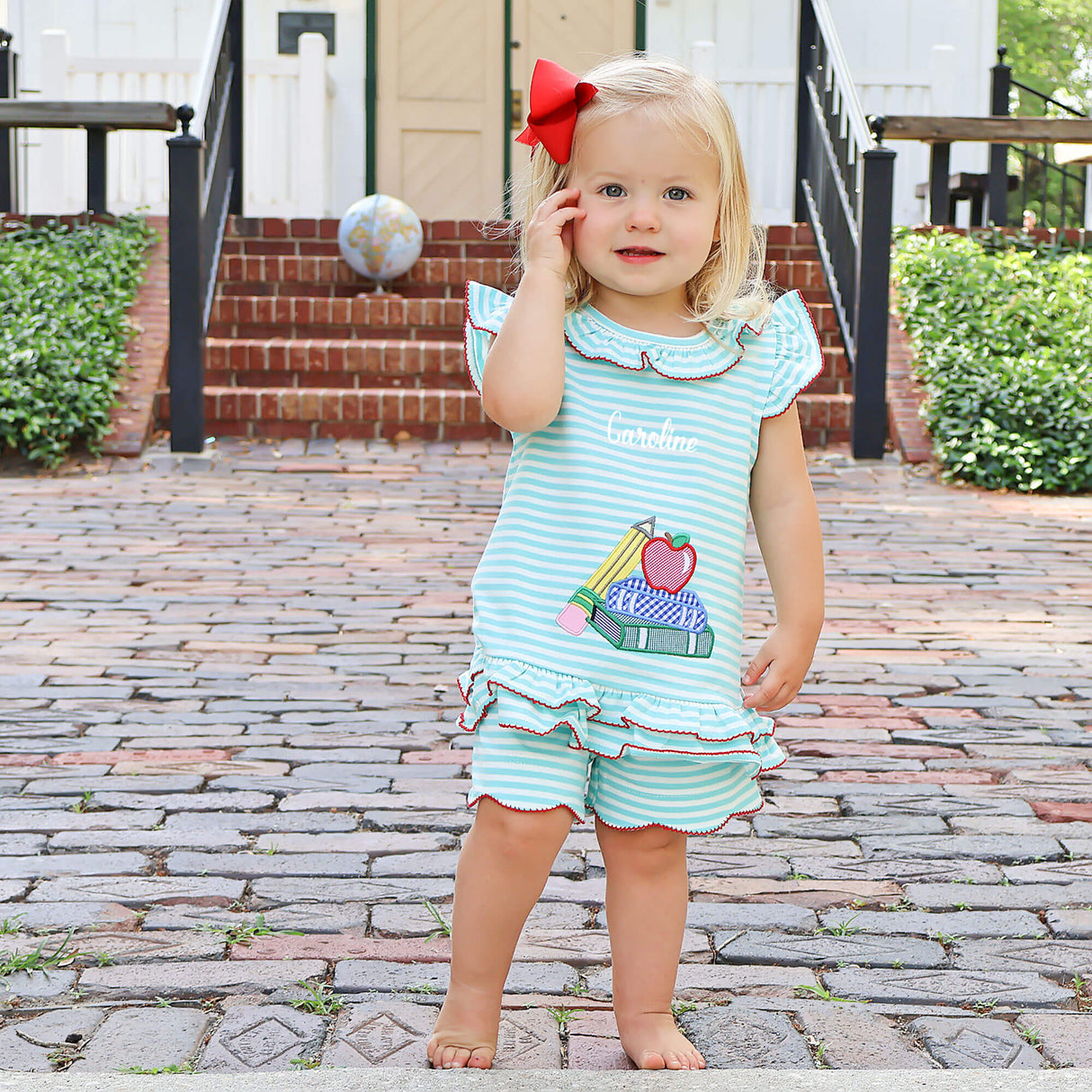 School Book Turquoise Stripe Adalyn Short Set