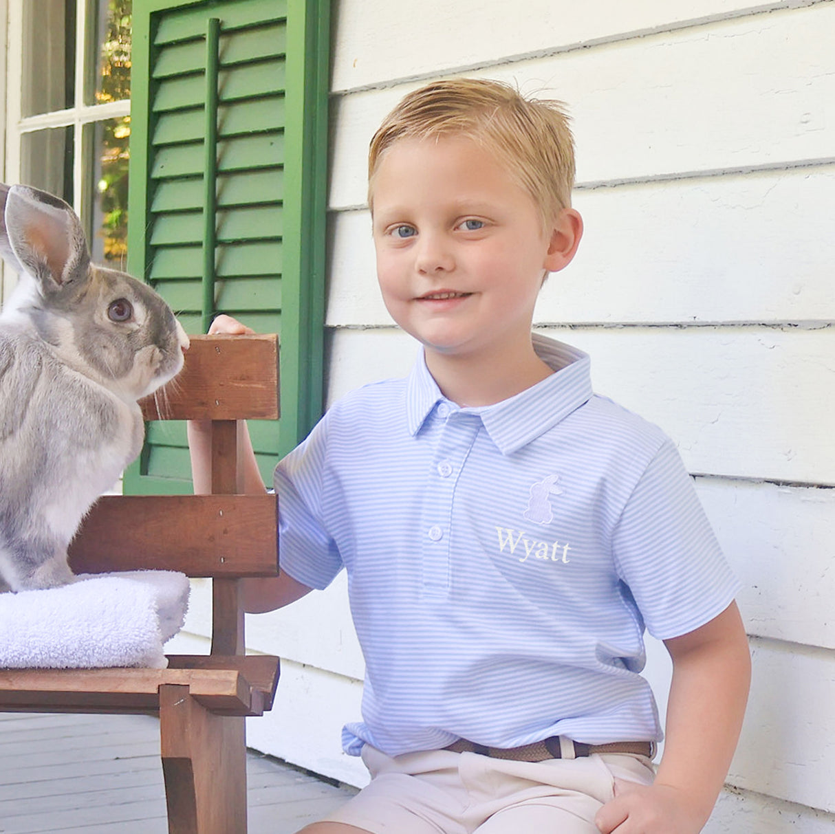 Bunny Light Blue Stripe Short Sleeve Polo