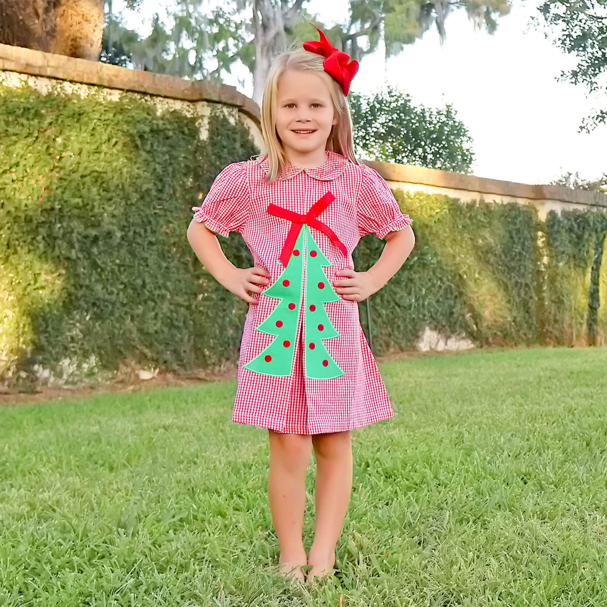 christmas applique dress GIRLS CHRISTMAS SANTA CLAUS APPLIQUE COTTON DRESS 4