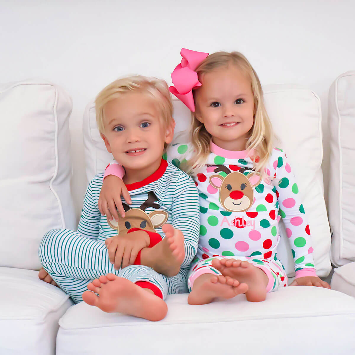 Reindeer Green Stripe Red Rib Pajamas