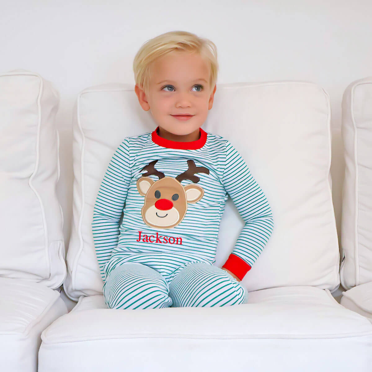 Reindeer Green Stripe Red Rib Pajamas