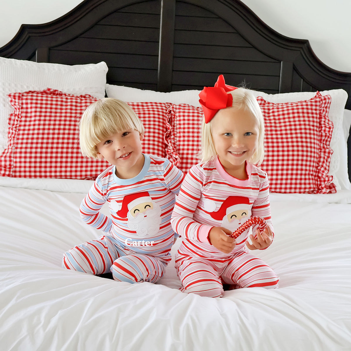 Happy Santa Red & Pink Stripe Pajamas