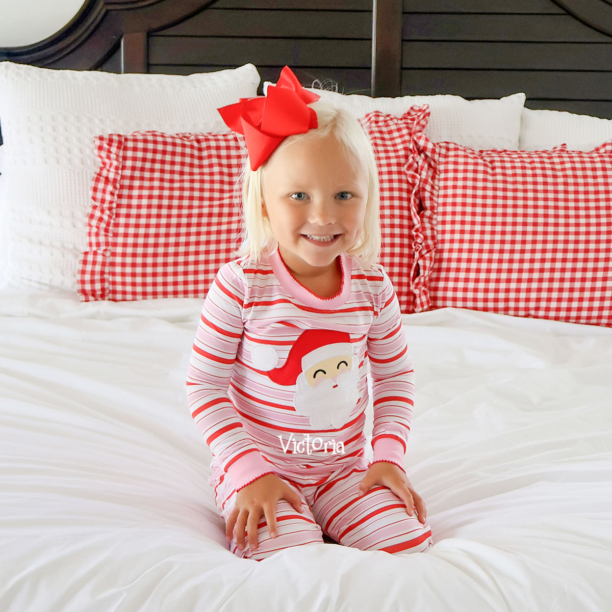 Happy Santa Red & Pink Stripe Pajamas