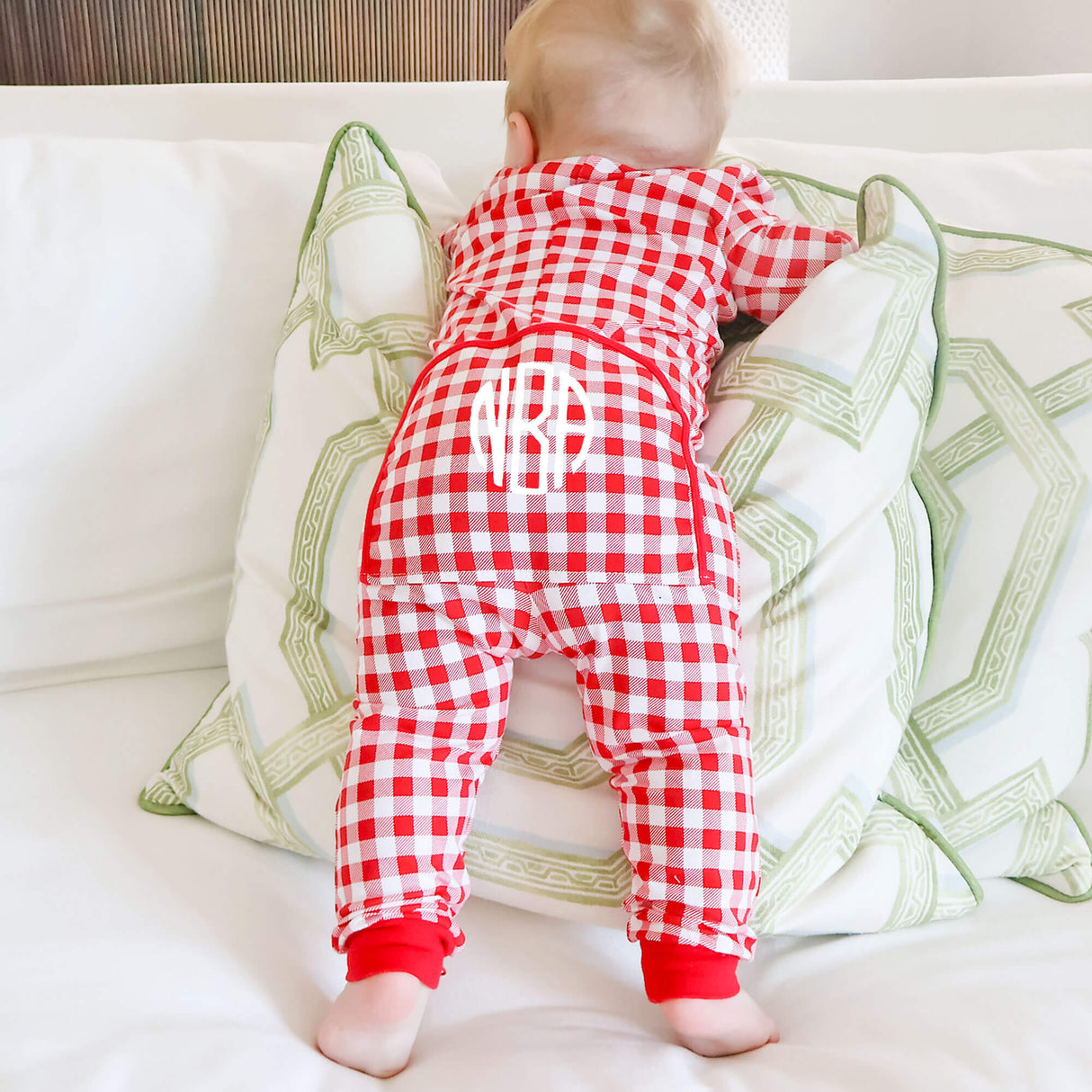 Red Gingham Knit Zip Sleeper
