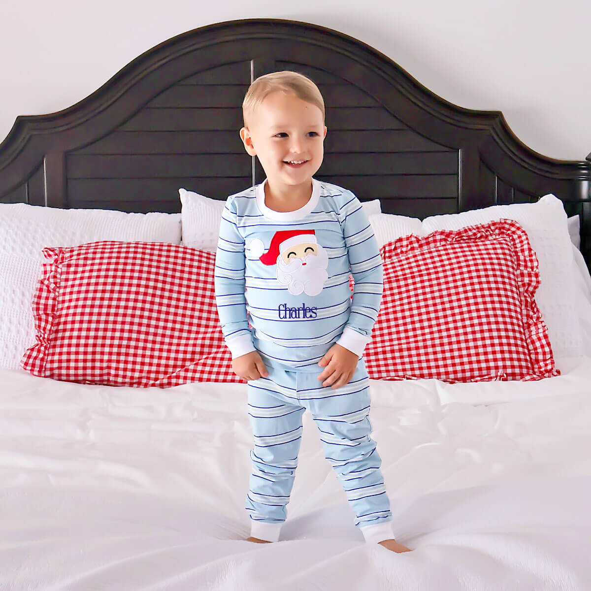 Happy Santa Blue & Royal Stripe Pajamas