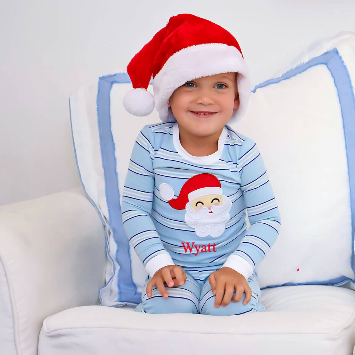 Happy Santa Blue & Royal Stripe Pajamas