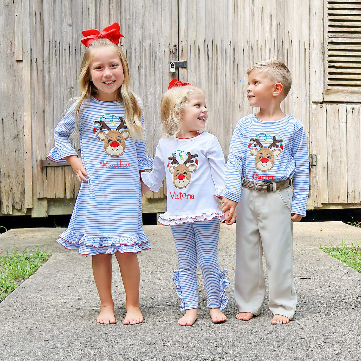 Reindeer Lights Blue Stripe Milly Legging Set