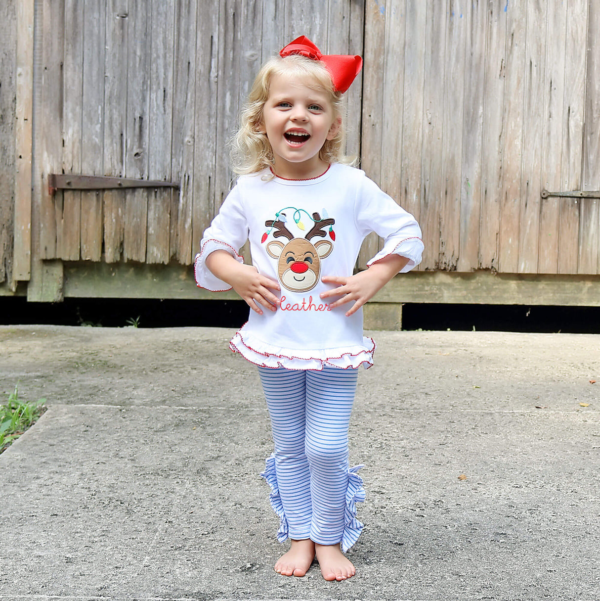 Reindeer Lights Blue Stripe Milly Legging Set
