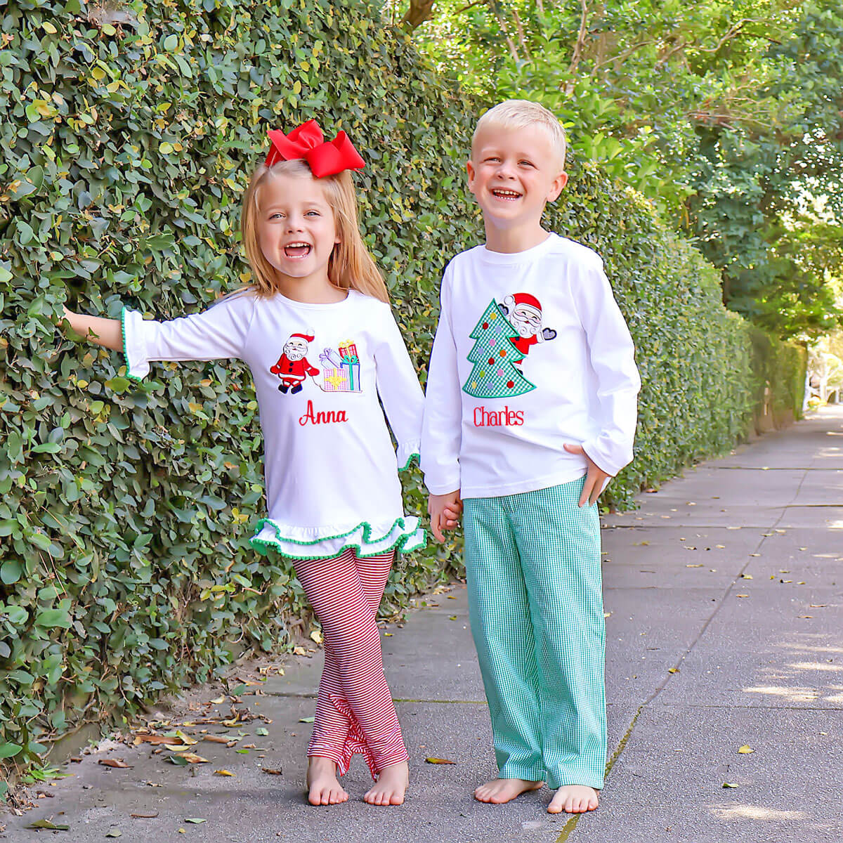 Santa Christmas Tree White Long Sleeve Shirt