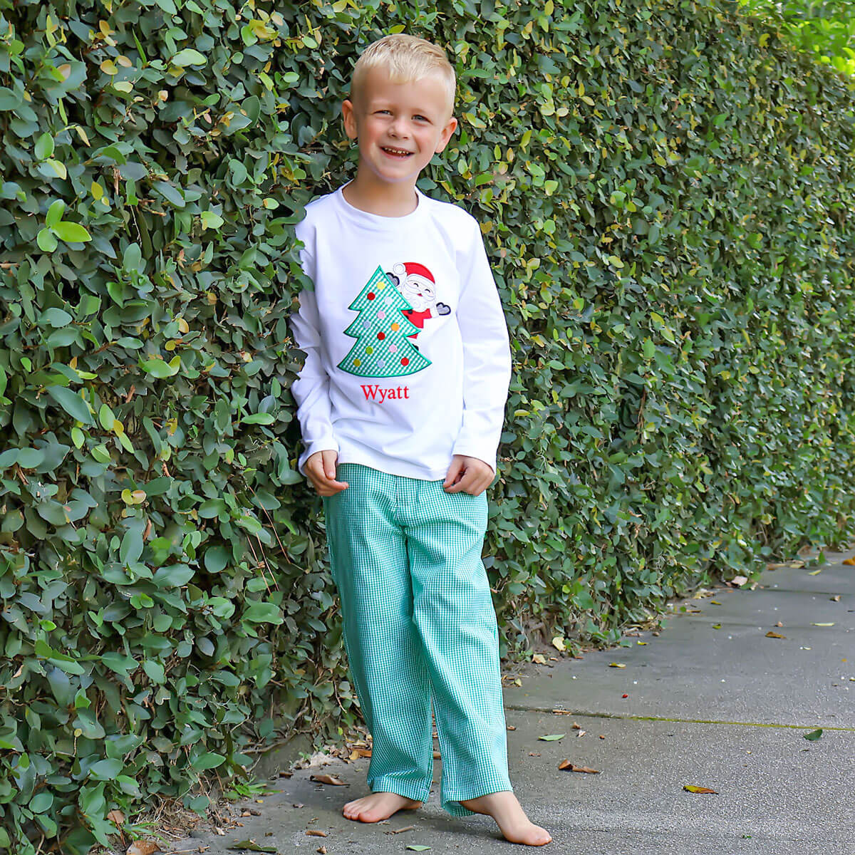 Santa Christmas Tree White Long Sleeve Shirt