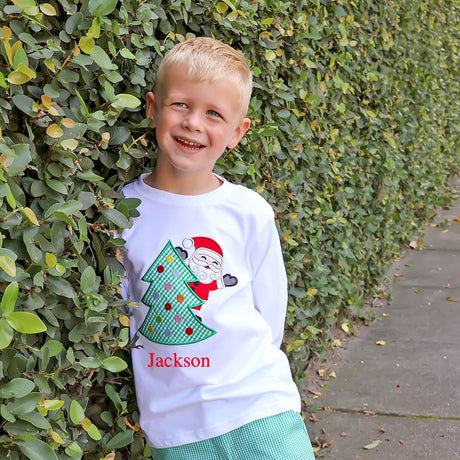 Santa Christmas Tree White Long Sleeve Shirt