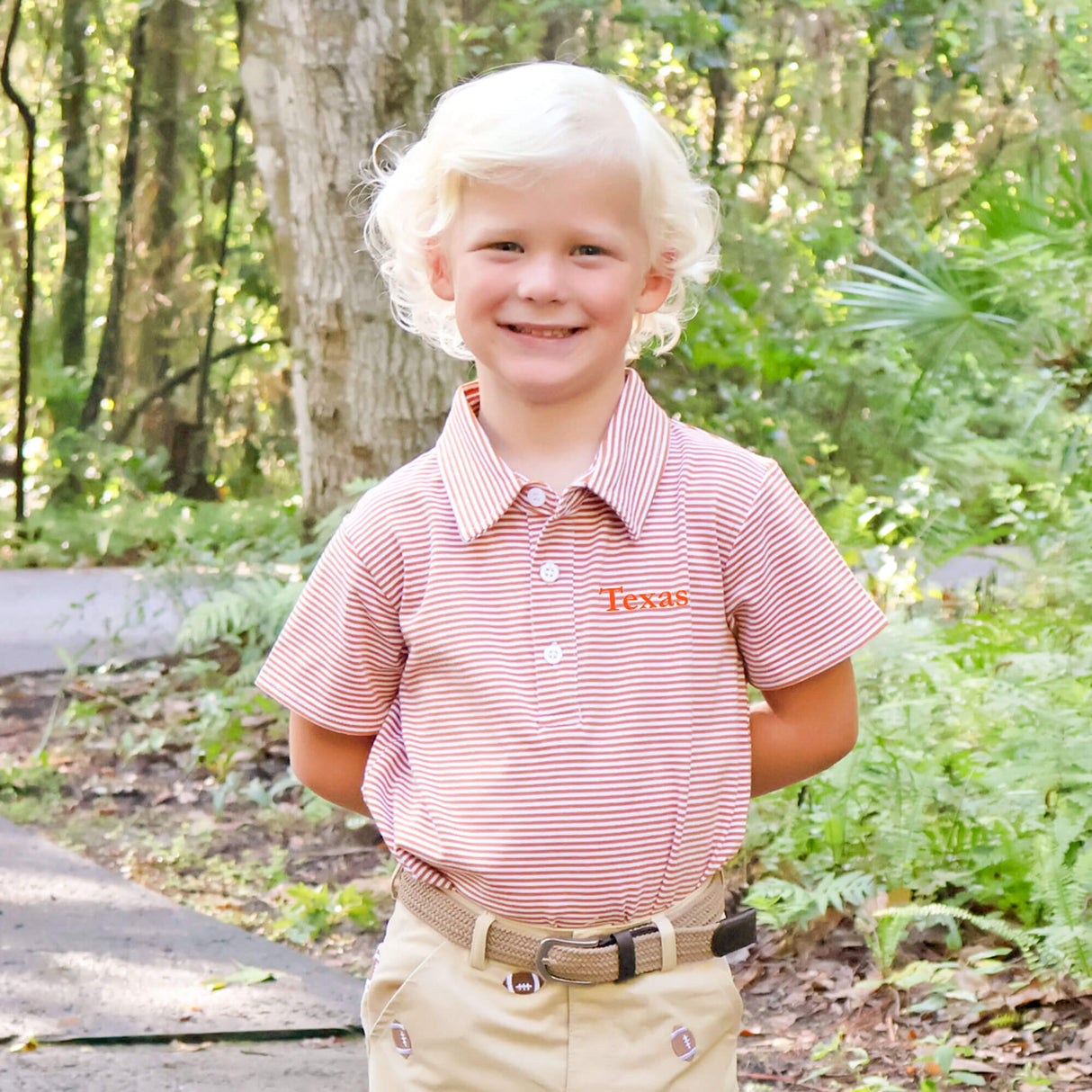 Burnt Orange Stripe Knit Short Sleeve Polo