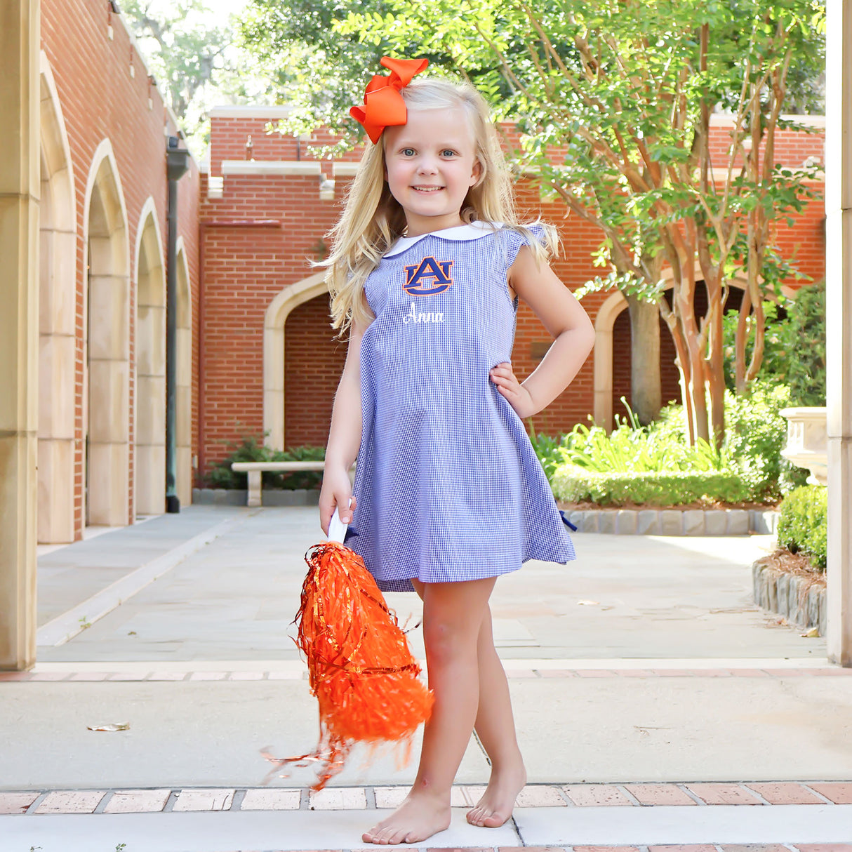 Auburn Embroidered Navy Gingham Dress