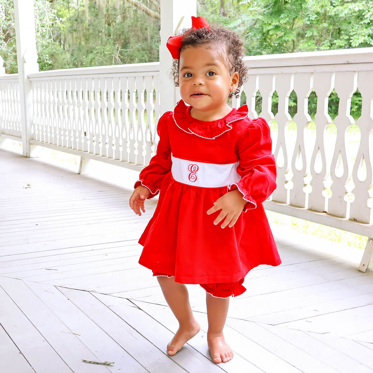 Red Corduroy Ruffle Collared Bloomer Set