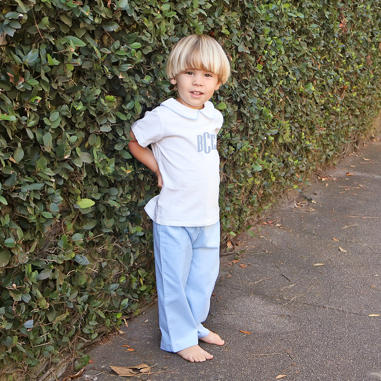 Light Blue Corduroy Collared Pant Set