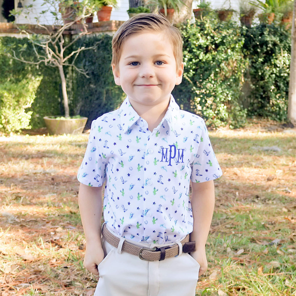 Western Cowboy Blue Knit Button Down Shirt