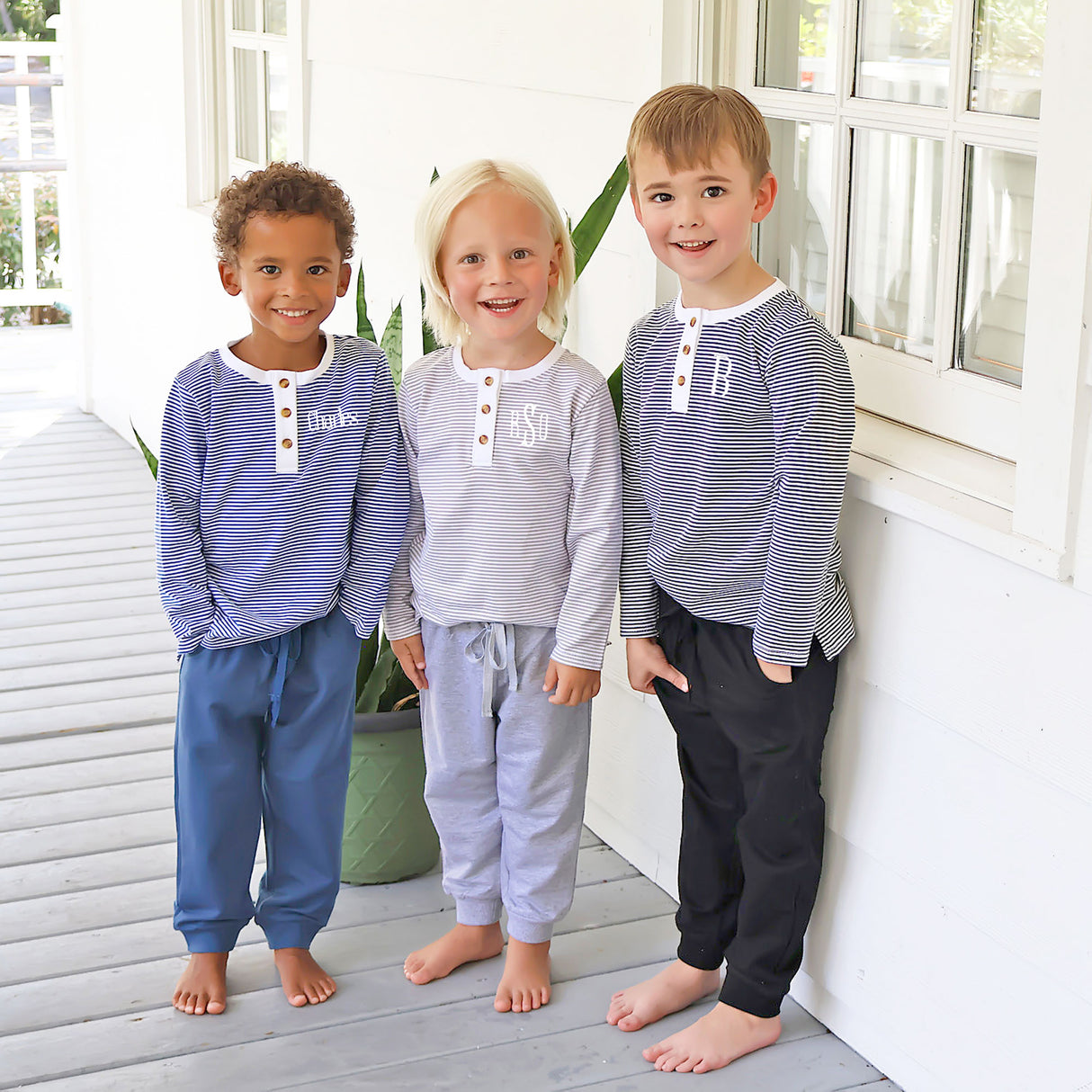 Gray Stripe Long Sleeve Henley Shirt