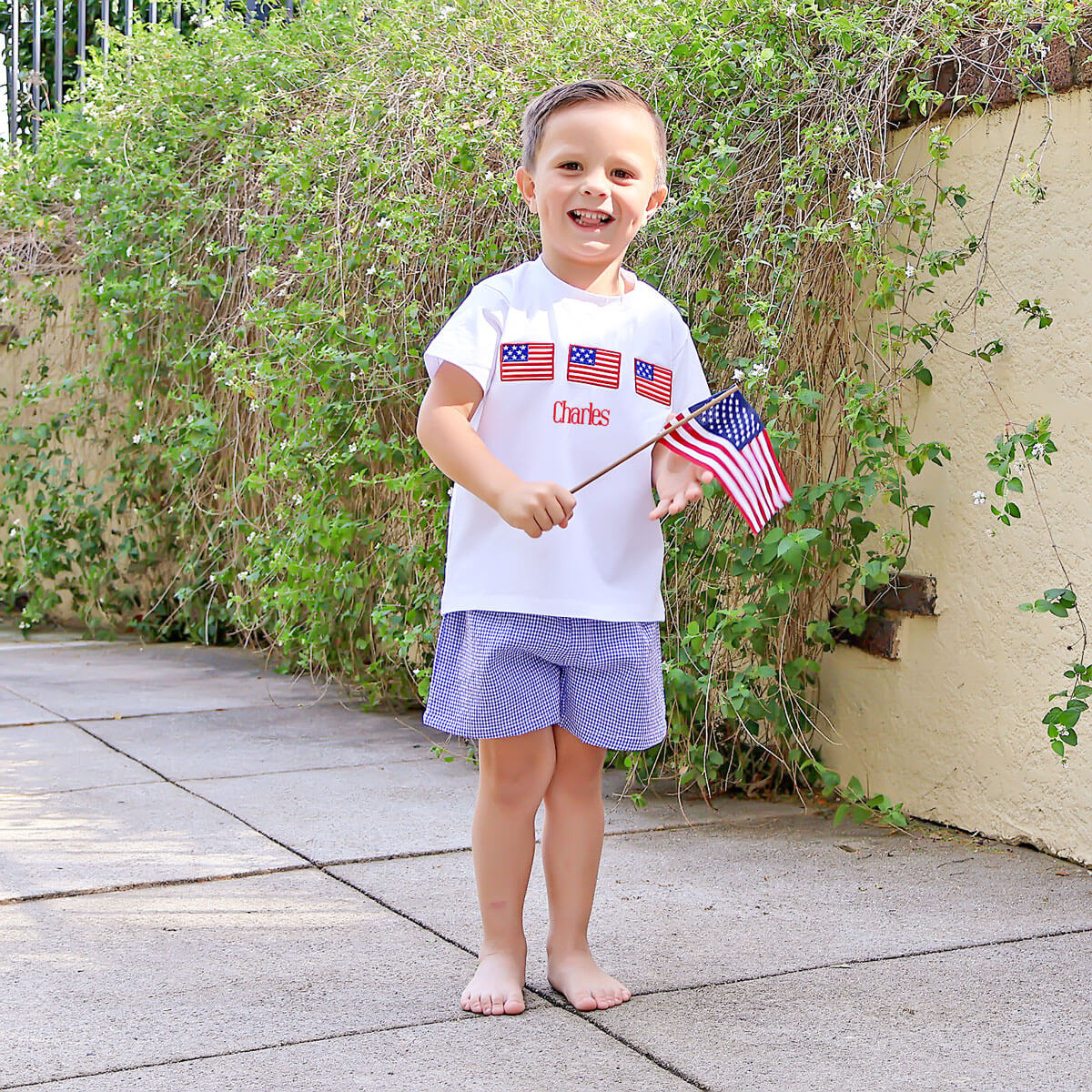 American Flag Blue Gingham Short Set