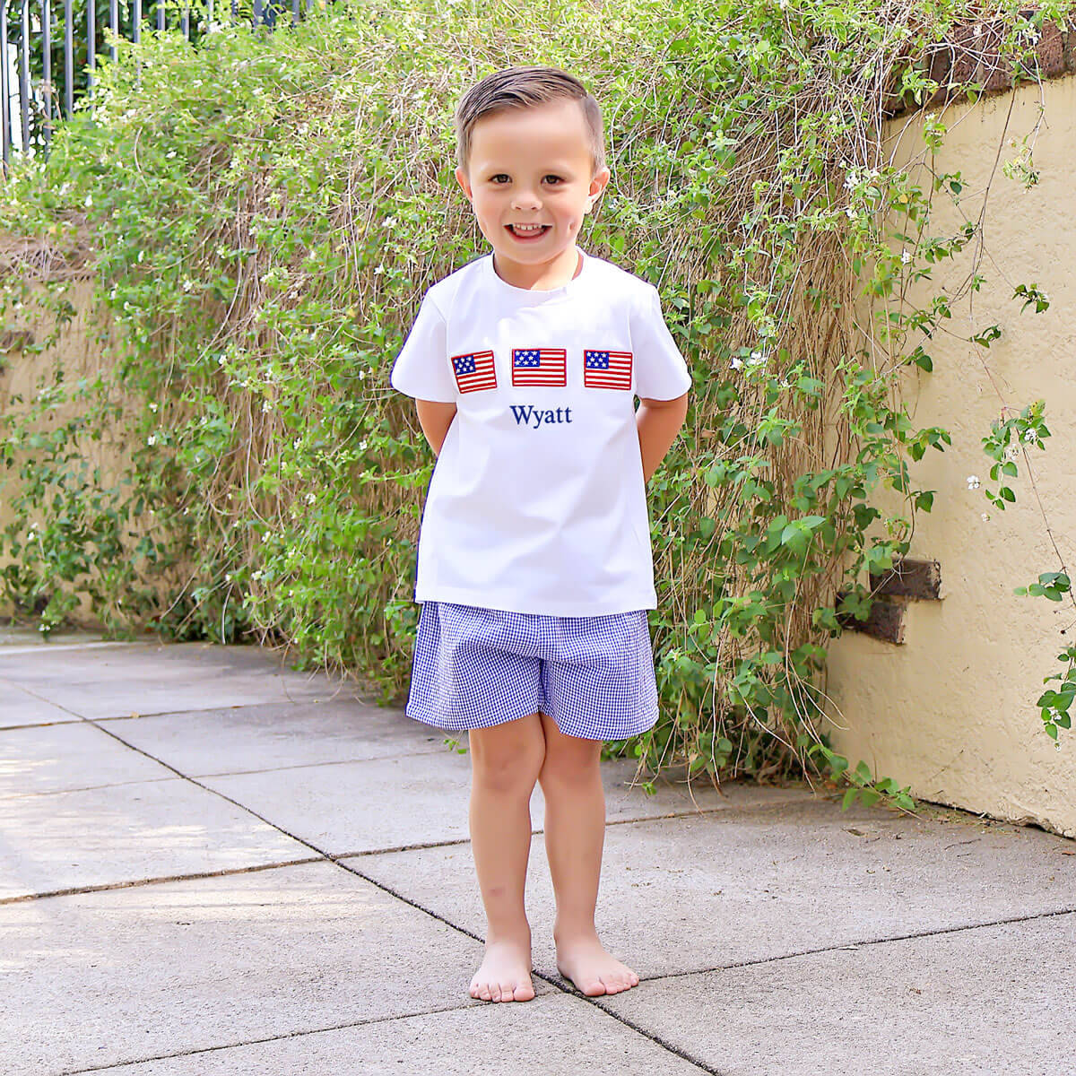American Flag Blue Gingham Short Set