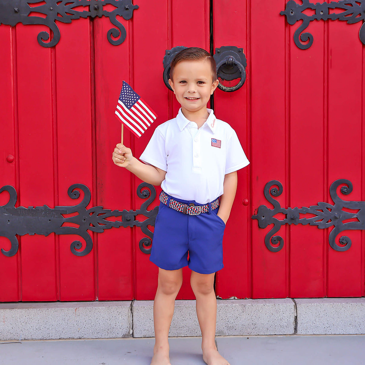 Flag Embroidered White Polo