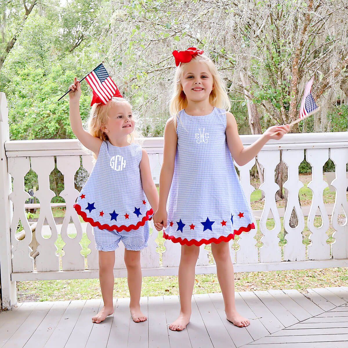 Star Spangled Light Blue Gingham Sadie Bloomer Set