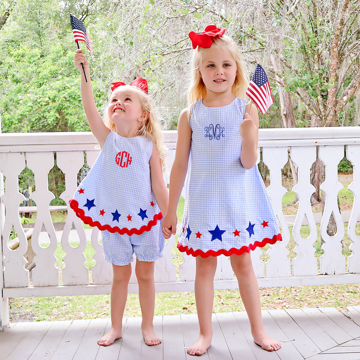 Star Spangled Light Blue Gingham Sadie Bloomer Set