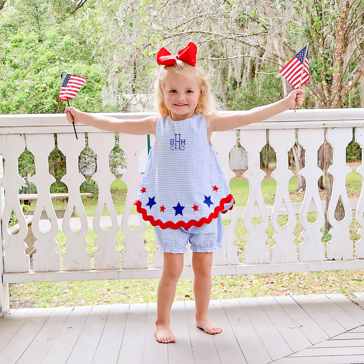 Star Spangled Light Blue Gingham Sadie Bloomer Set