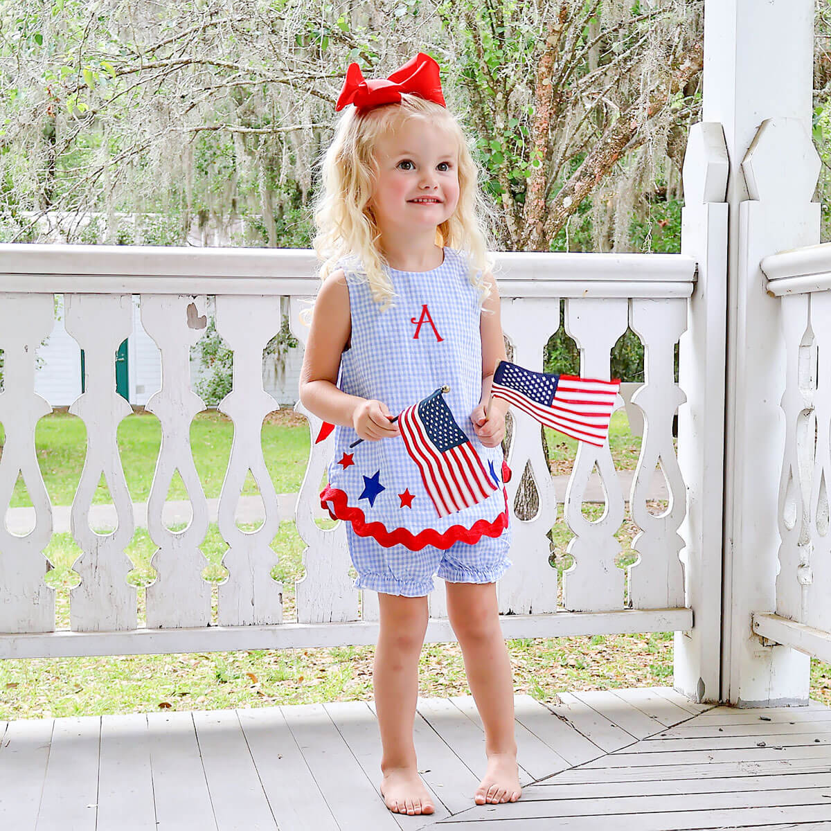 Star Spangled Light Blue Gingham Sadie Bloomer Set