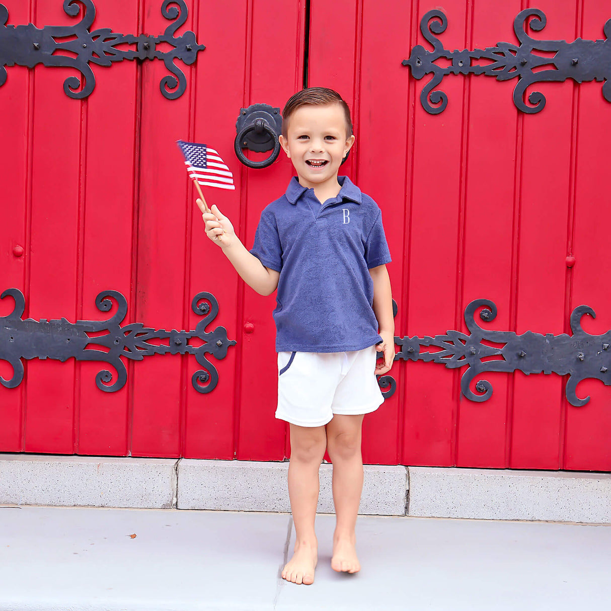 Navy Blue Terry Polo Short Set