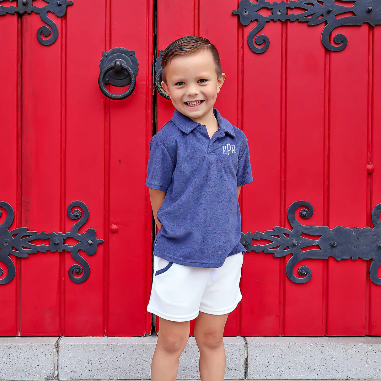 Navy Blue Terry Polo Short Set