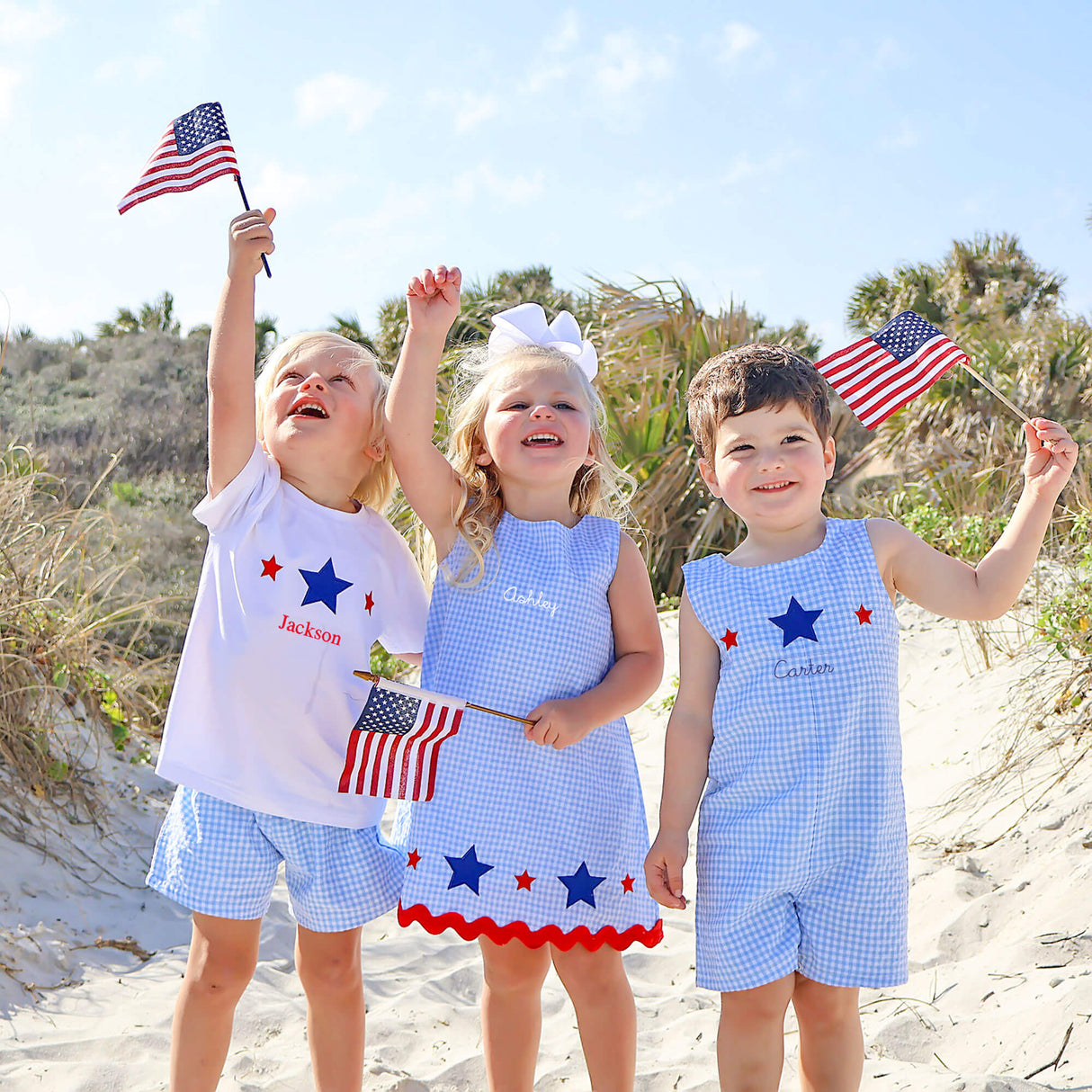 Star Spangled Light Blue Gingham Short Set