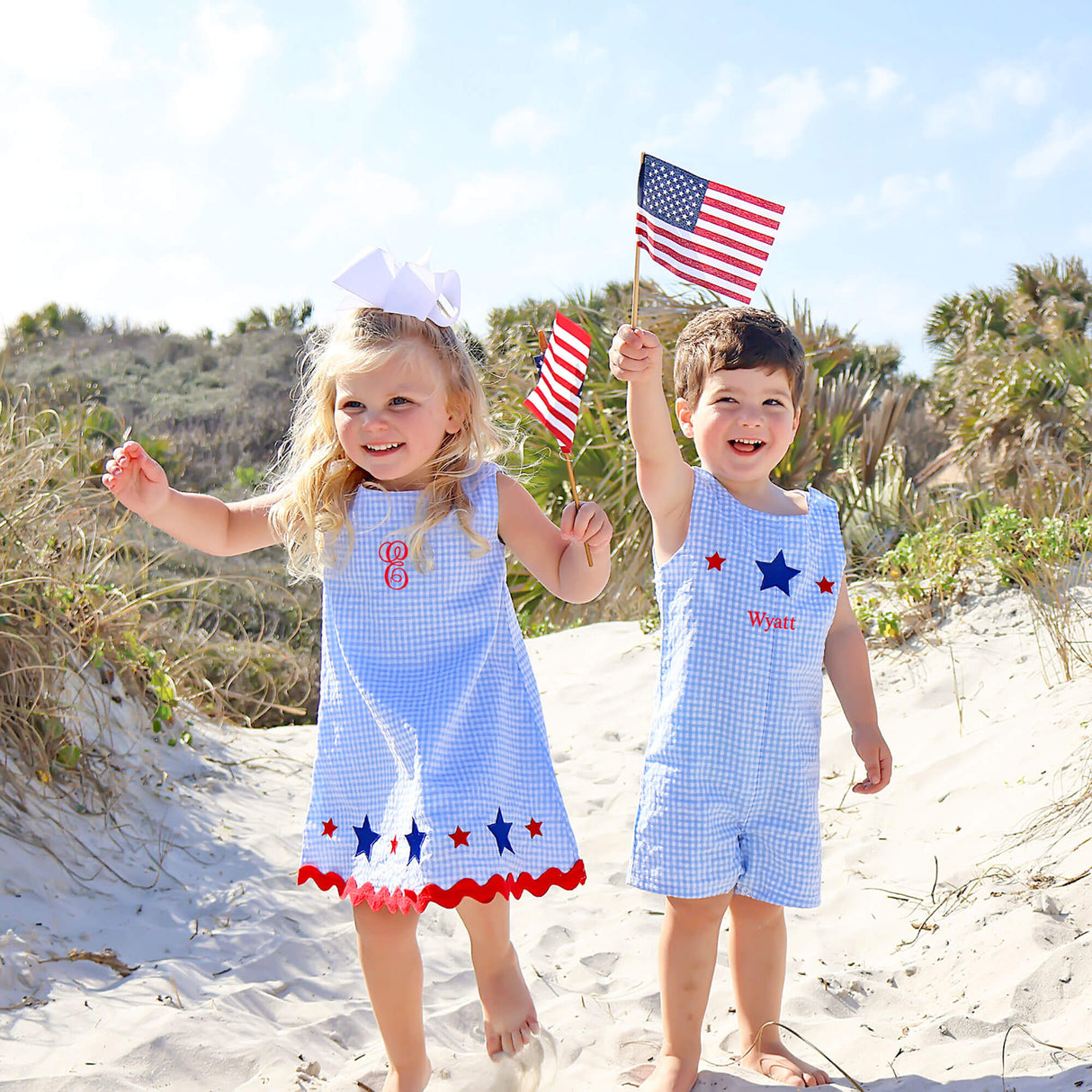 Star Spangled Light Blue Gingham Jon Jon