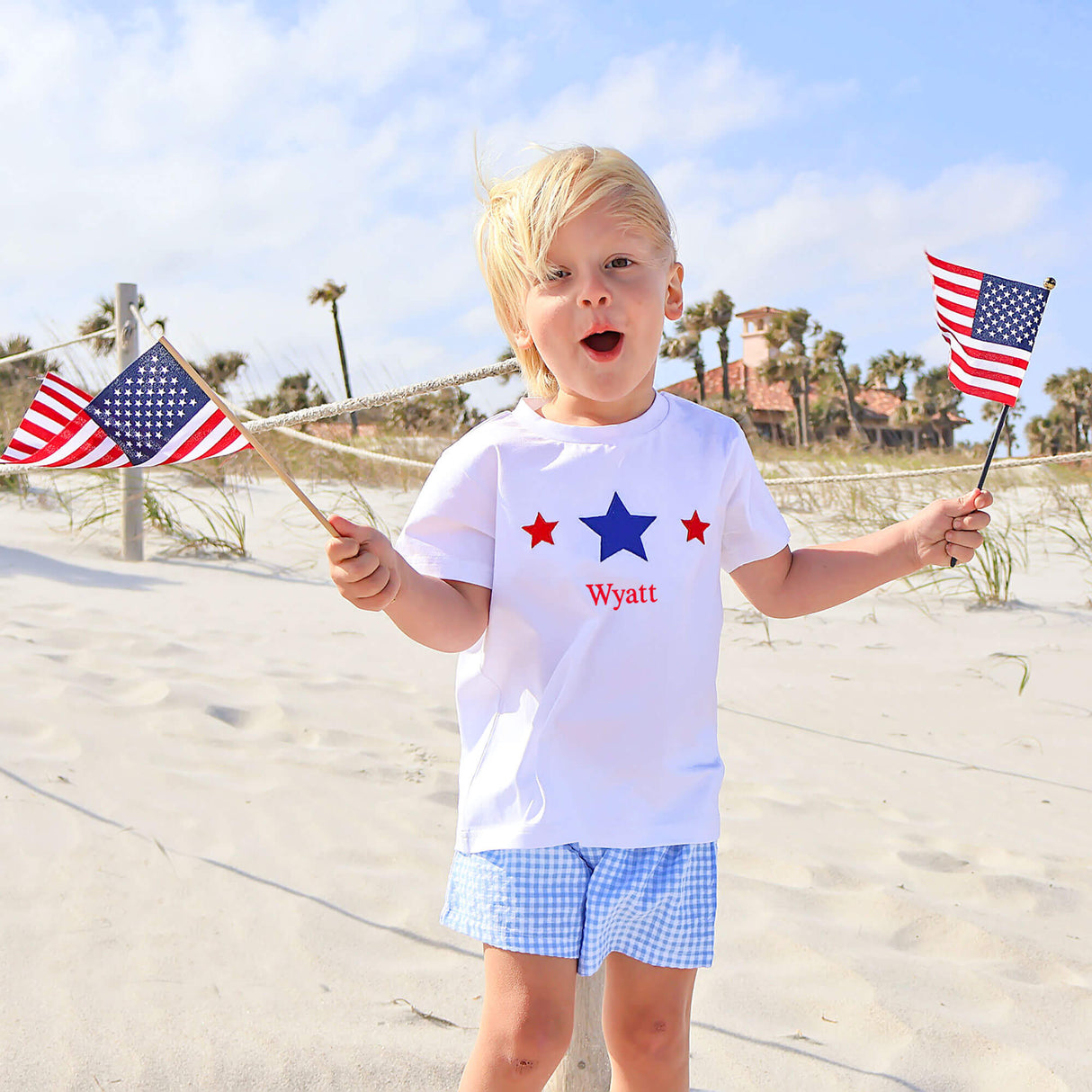 Star Spangled Light Blue Gingham Short Set