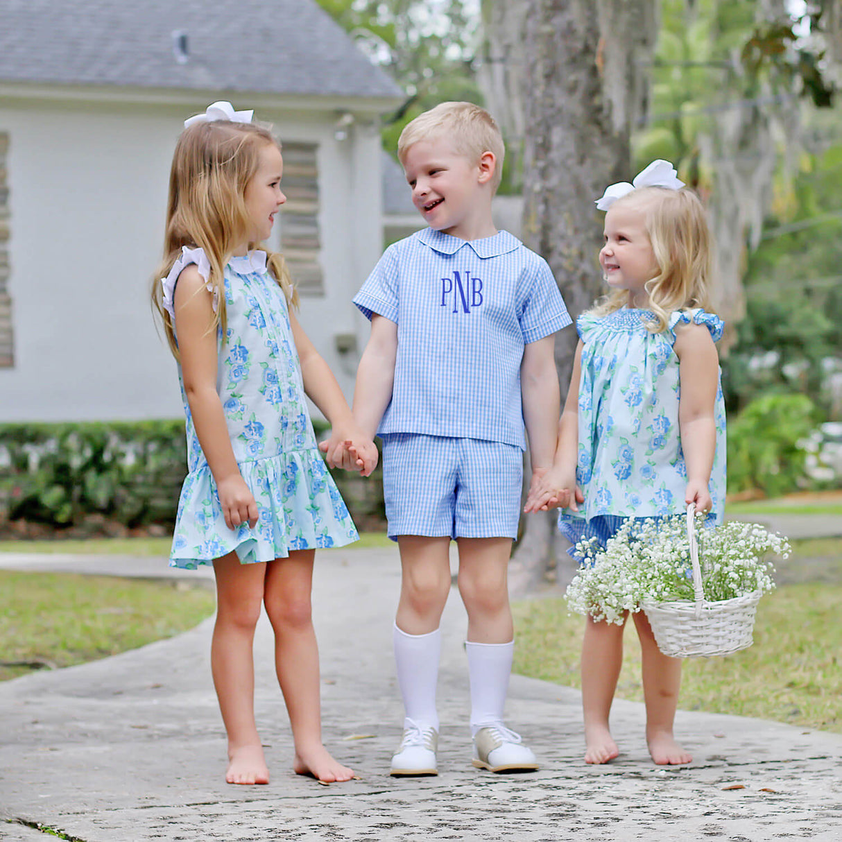Happy Spring Blue Floral Ruffle Collared Dress