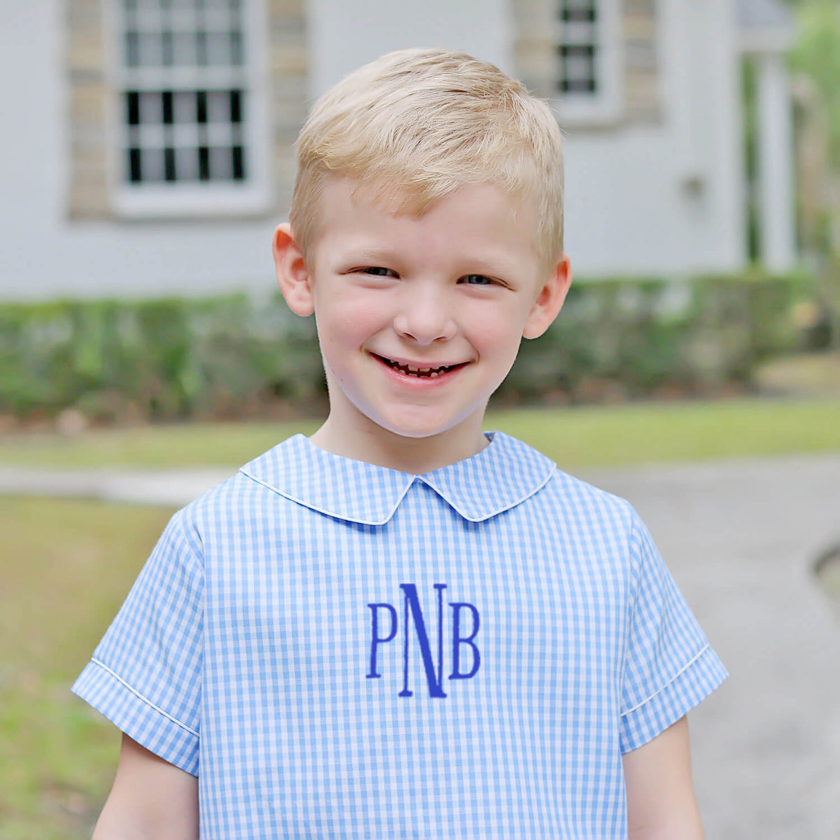 Blue Gingham Collared Short Set