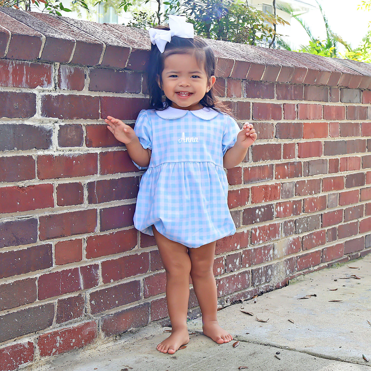 Riley Gingham Knit Bubble Blue