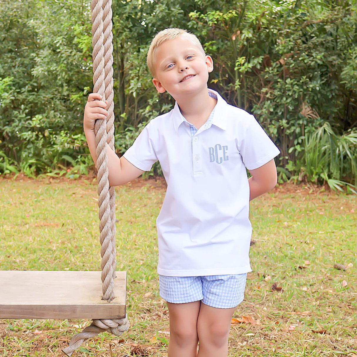 French Blue Gingham Polo Short Set
