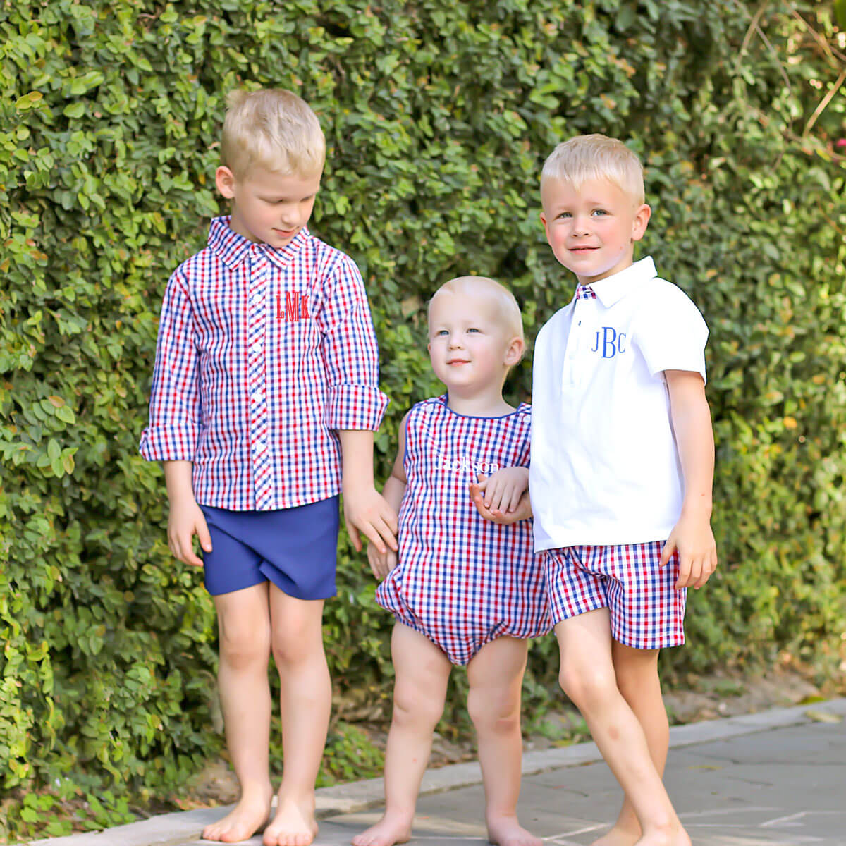 Patriotic Blue & Red Gingham Polo Short Set