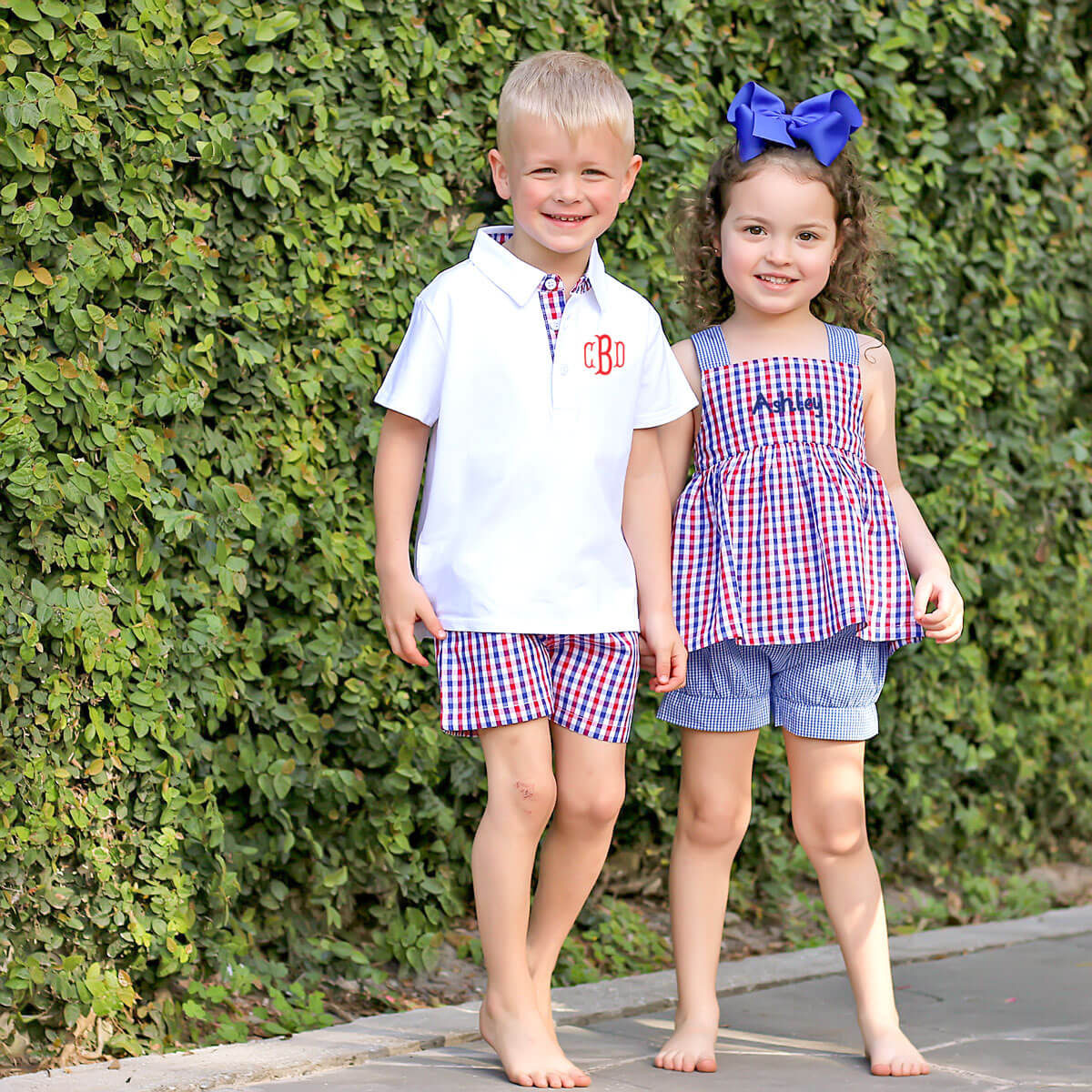 Patriotic Blue & Red Gingham Polo Short Set