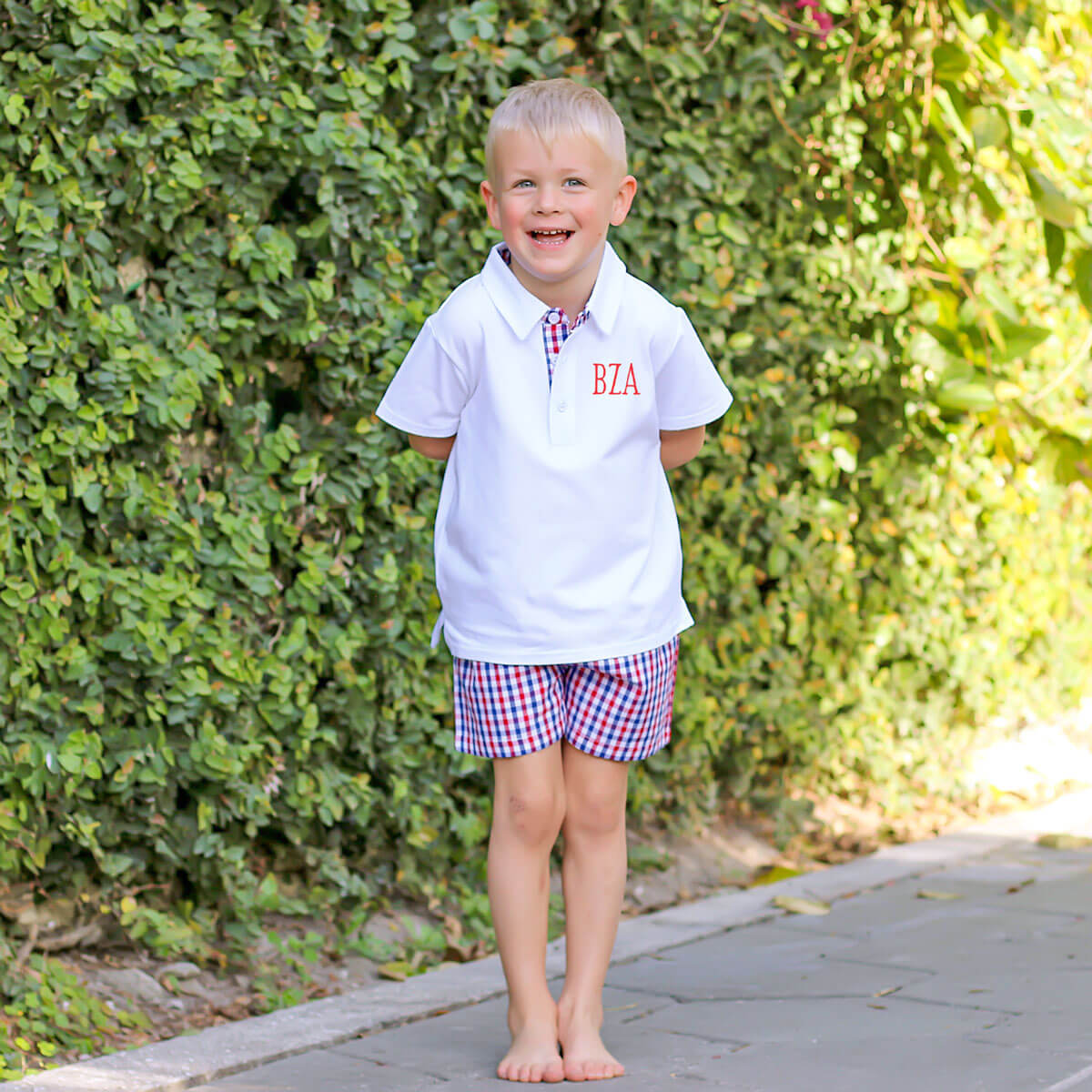 Patriotic Blue & Red Gingham Polo Short Set