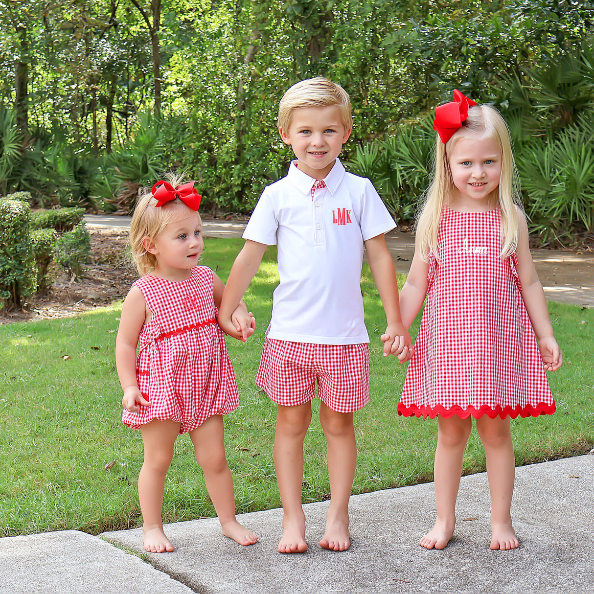 Red Gingham Polo Boy Short Set