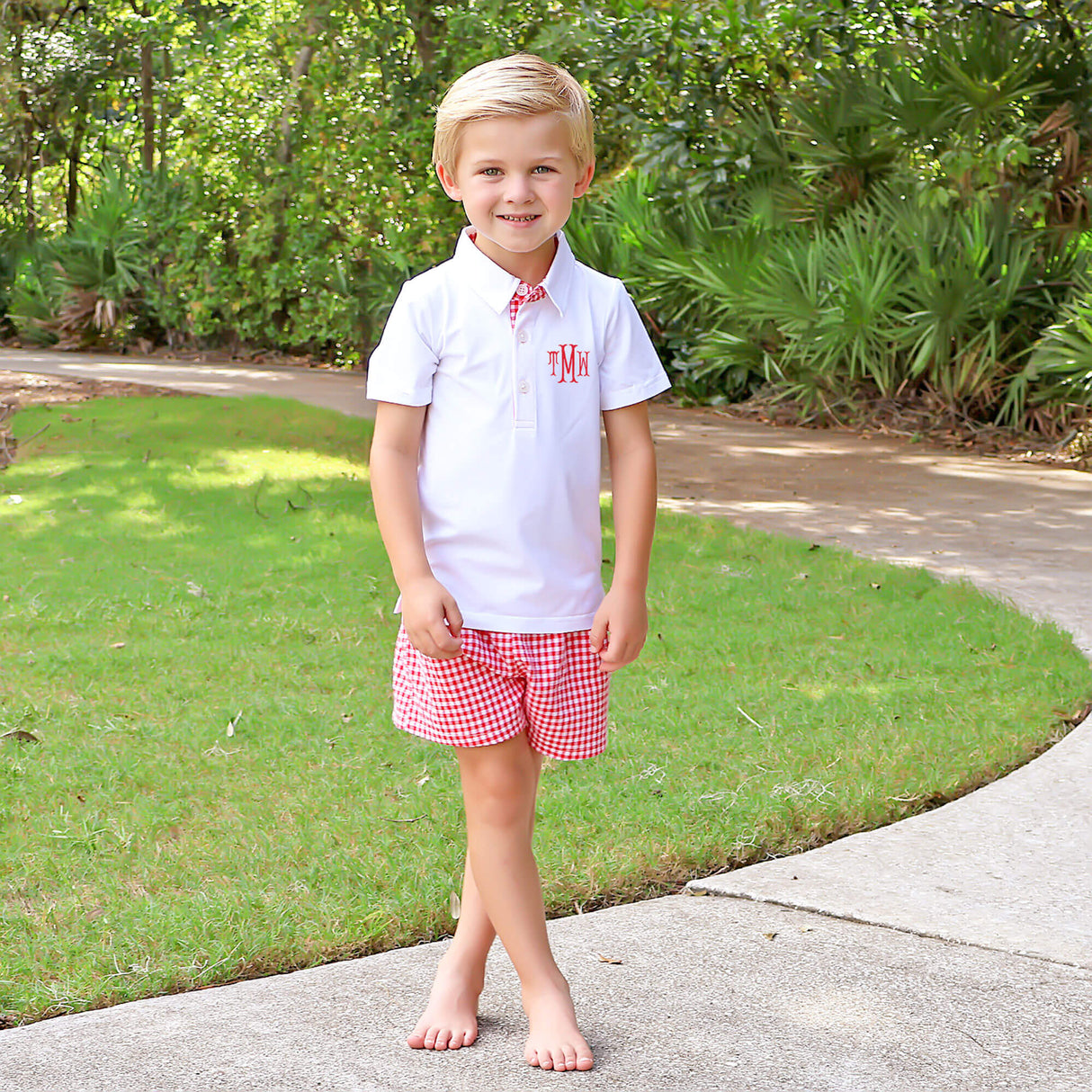Red Gingham Polo Boy Short Set