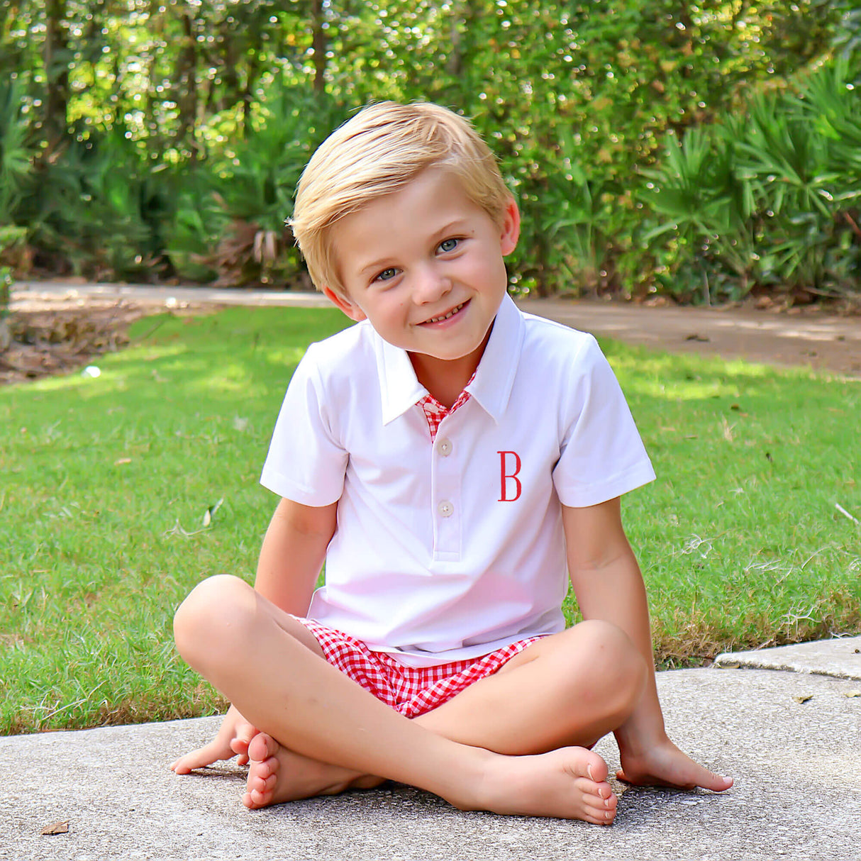 Red Gingham Polo Boy Short Set